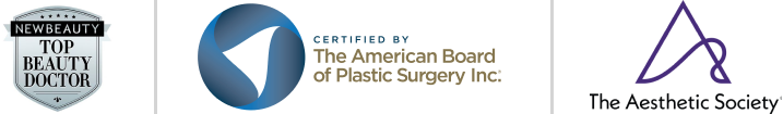an image showing 3 medical logos: New Beauty Top Doctor, The American Board of Plastic Surgery and The Aesthetic Society
