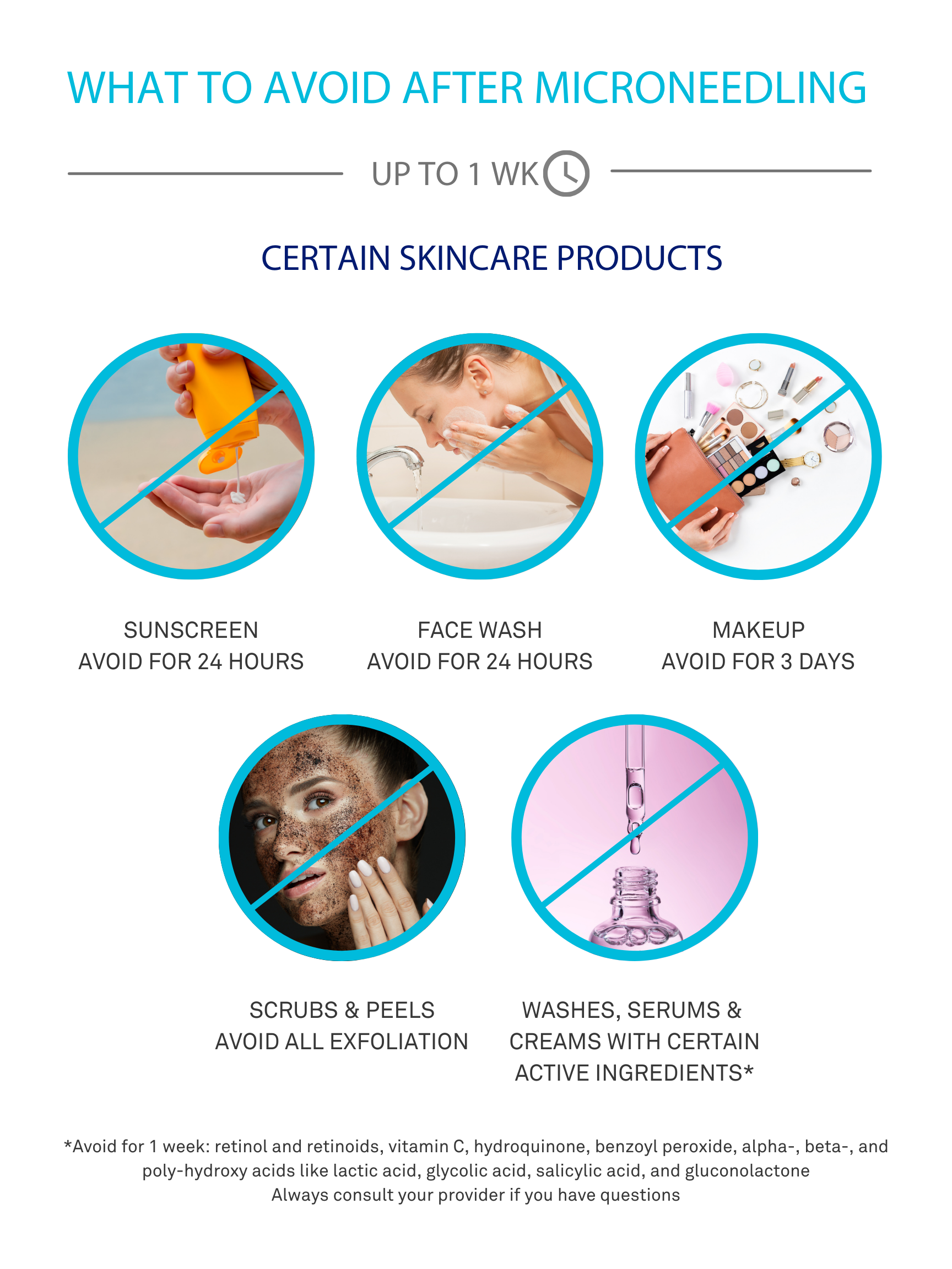 an image showing what to avoid after micro needling up to 1 week