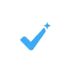 A professional blue checkmark icon, accented with a subtle sparkle, signifying successful completion, quality assurance, or verified status.